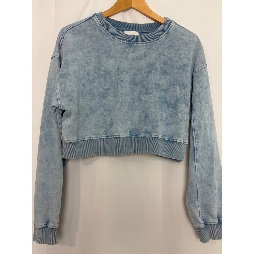 Lazy Sunday Women Blue Cropped Sweatshirt Medium Athleisure beach sporty casual